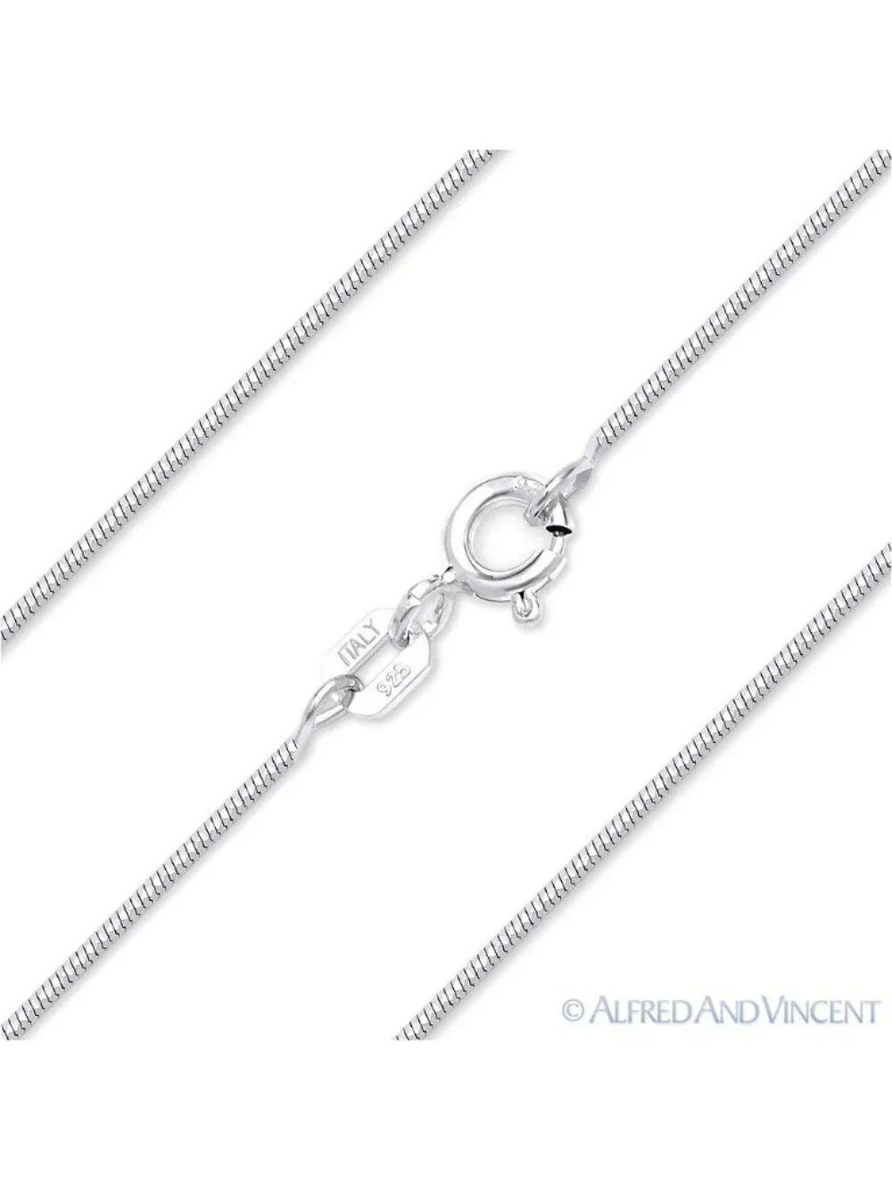 0.7mm D-Cut Snake Link Chain Necklace in .925 Sterling Silver w/ Rhodium - 16